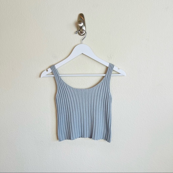 Urban Outfitters Dusty Blue Knit Ribbed Crop Tank Top - Picture 2 of 6